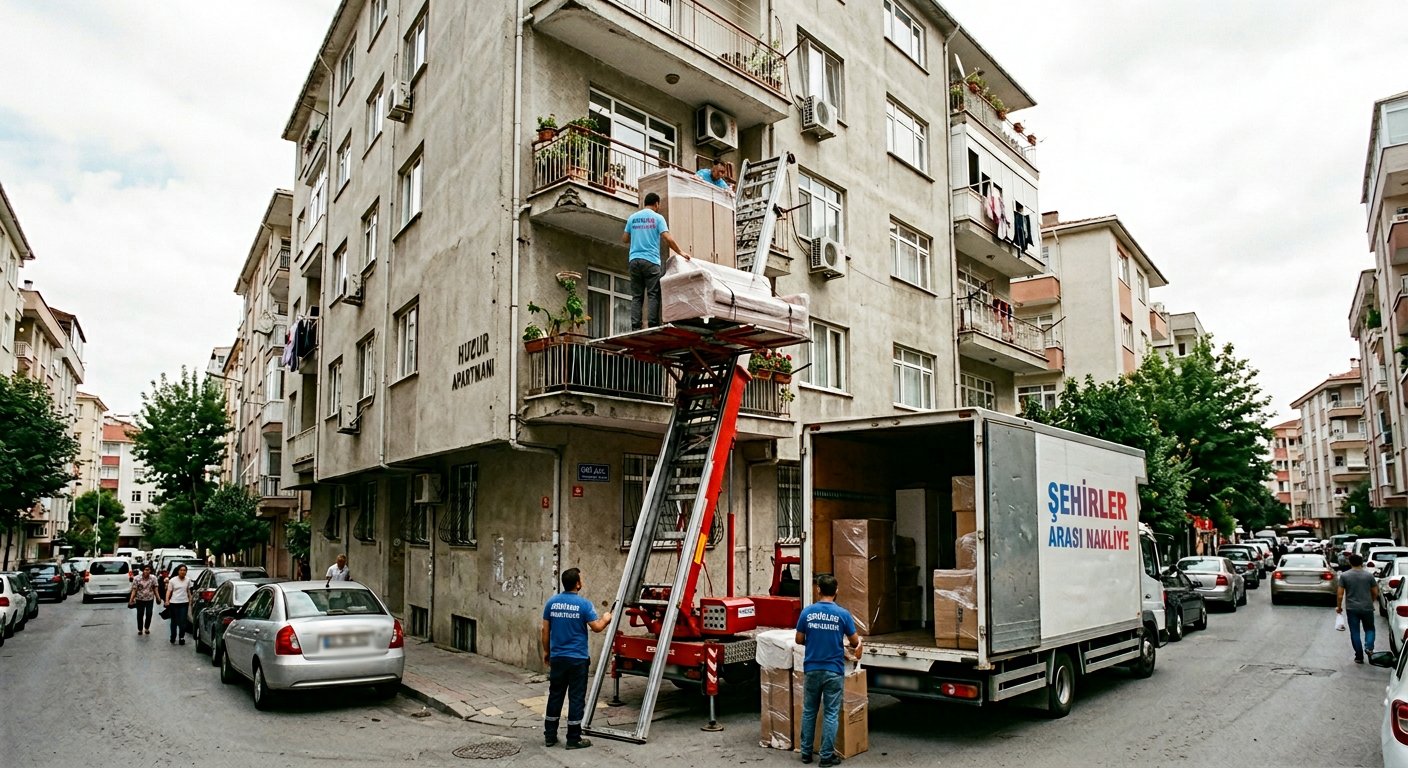 Apartman katindan dis cephe asansoruyle tasima - asansörlü nakliyat