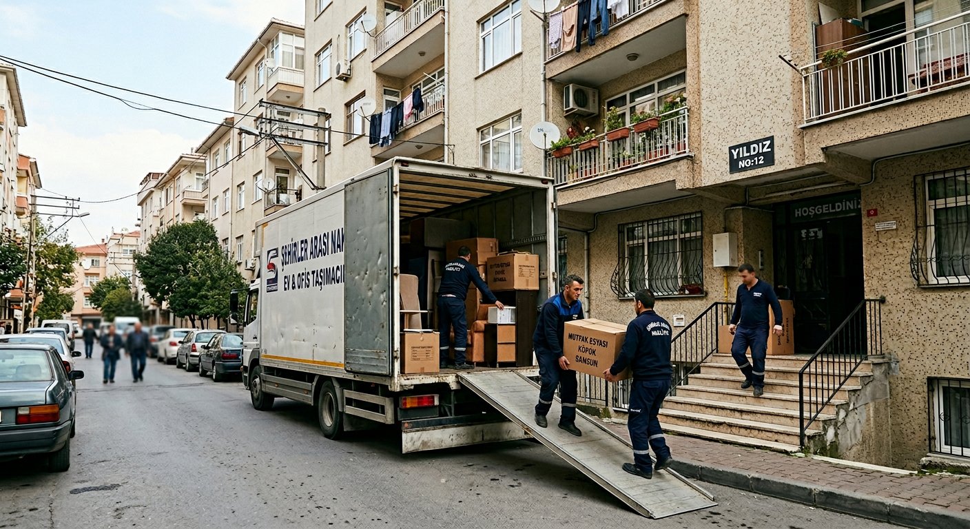 Apartman sokaginda ekipli esya toplama - asansörlü nakliyat