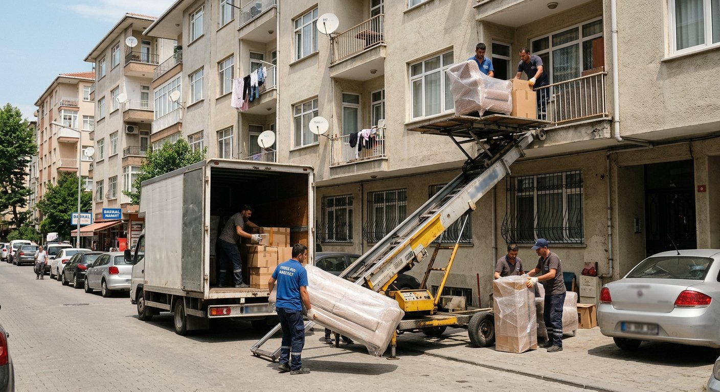 Ara kat balkonundan paketli esya tahliyesi - Asansörlü Evden Eve Nakliyat