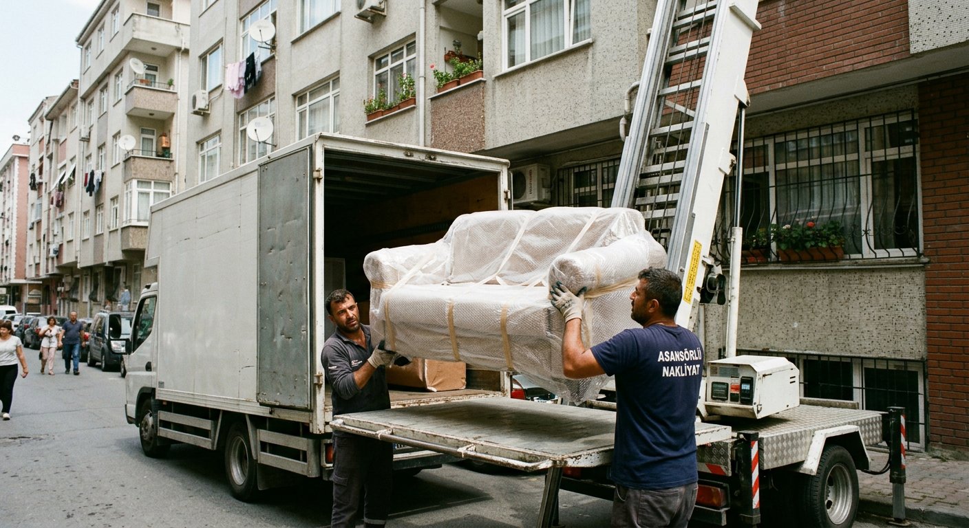 Hacimli koltugun kamyon kasasina indirilmesi - asansörlü nakliyat