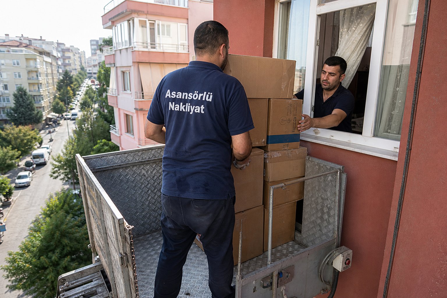 Kolilerin balkondan guvenli sekilde alinmasi - Yükleme ve Boşaltma