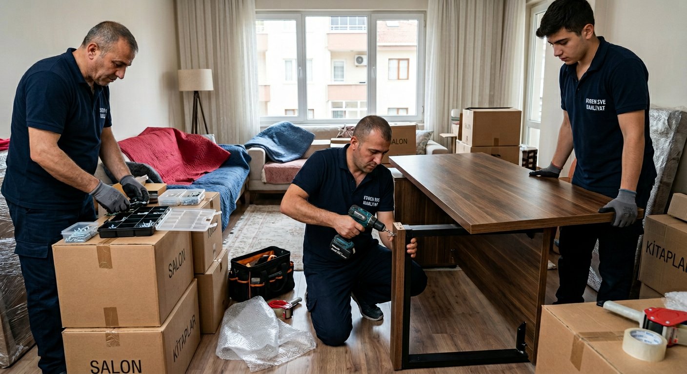 Masa ve sandalye baglantilarini ekipce ayirma - Asansörlü Evden Eve Nakliyat