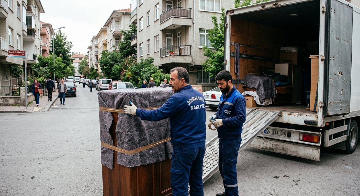 Mavi uniformali ekibin yukleme koordinasyonu - Evden Eve Nakliyat
