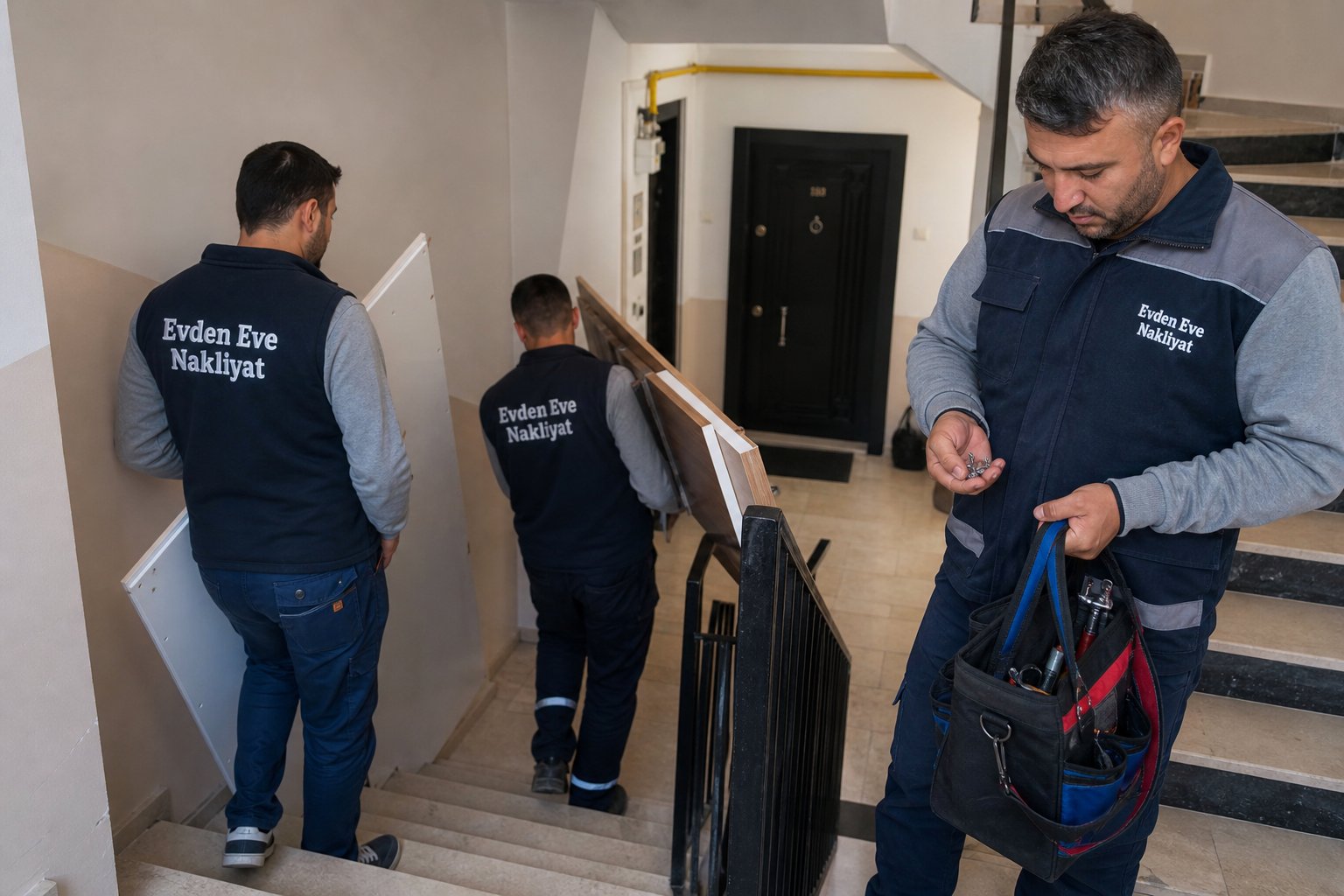 Merdivenden uzun dolap parcasi indirme - asansörlü nakliyat