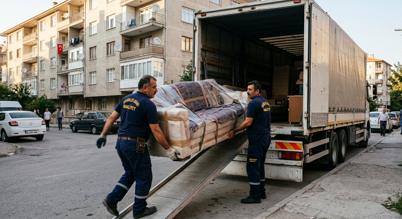 Rampali araca ahsap mobilya yukleme - asansörlü nakliyat