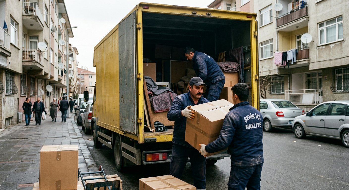 Sari kamyona parca esya yukleme - asansörlü nakliyat