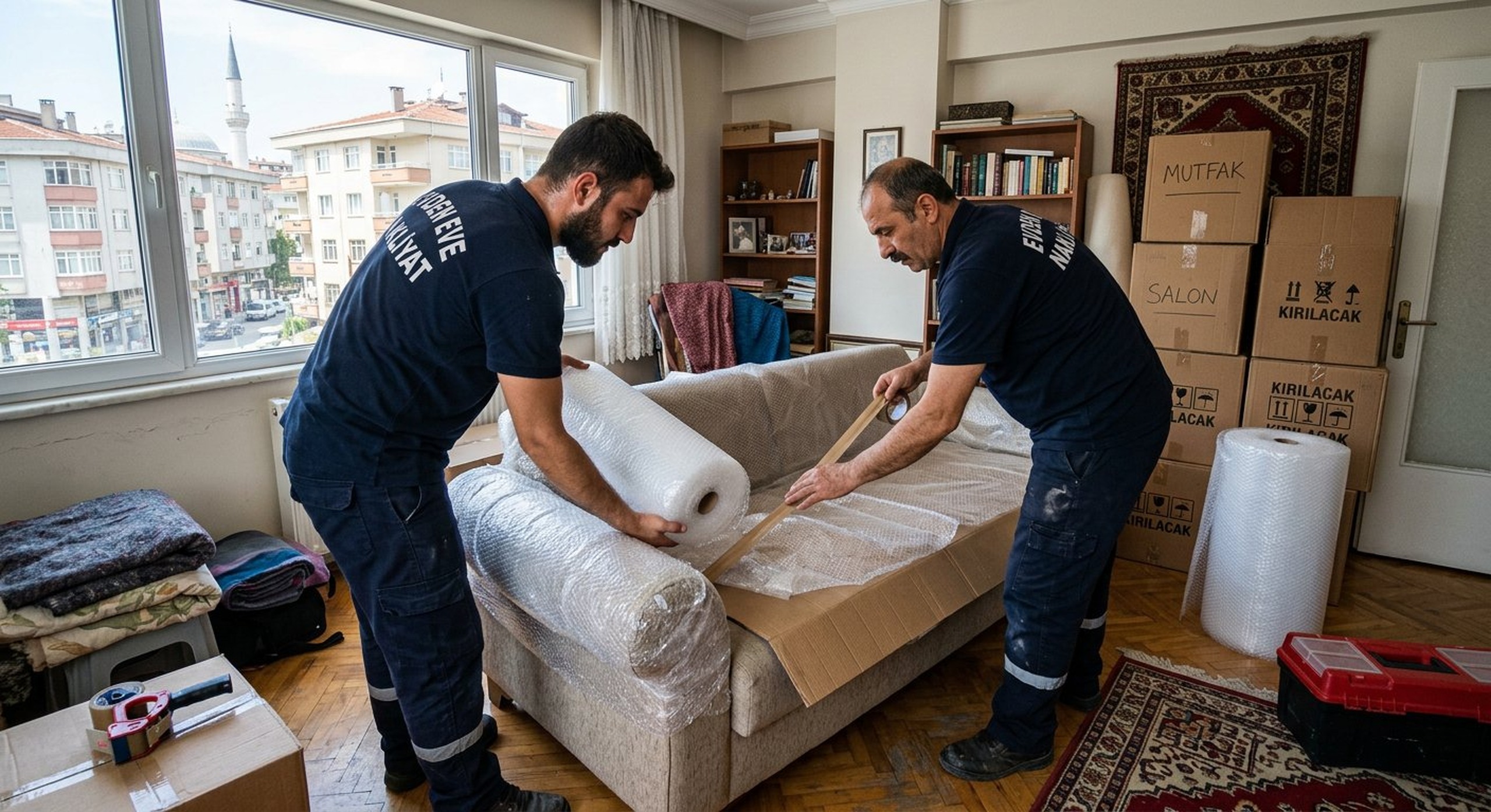 Yatak kenarinda rulo ambalaj kullanimi - asansörlü nakliyat